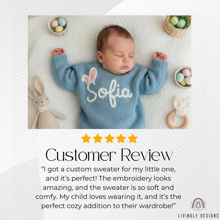 Custom Name Easter Sweater: Baby & Kids Jumper Name with Bunny Ears Keepsake Gift
