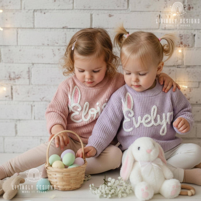 Custom Name Easter Sweater: Baby & Kids Jumper Name with Bunny Ears Keepsake Gift