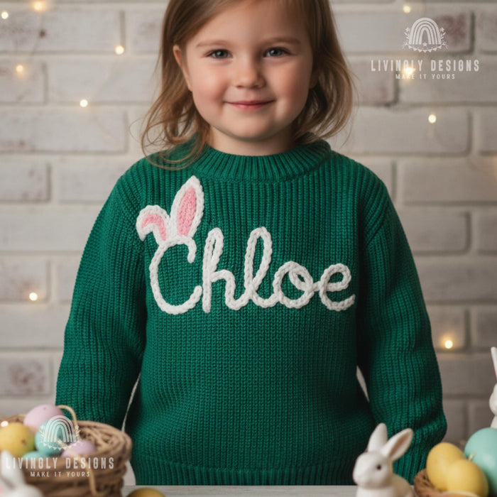 Custom Name Easter Sweater: Baby & Kids Jumper Name with Bunny Ears Keepsake Gift