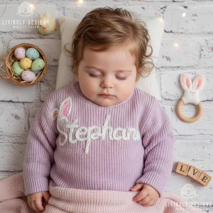 Custom Name Easter Sweater: Baby & Kids Jumper Name with Bunny Ears Keepsake Gift