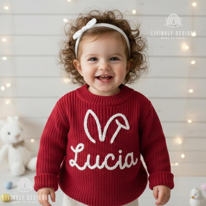Custom Name Easter Sweater: Baby & Kids Jumper with Bunny Ears Keepsake Gift
