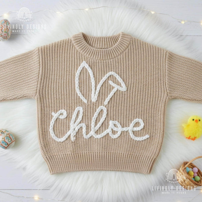 Custom Name Easter Sweater: Baby & Kids Jumper with Bunny Ears Keepsake Gift
