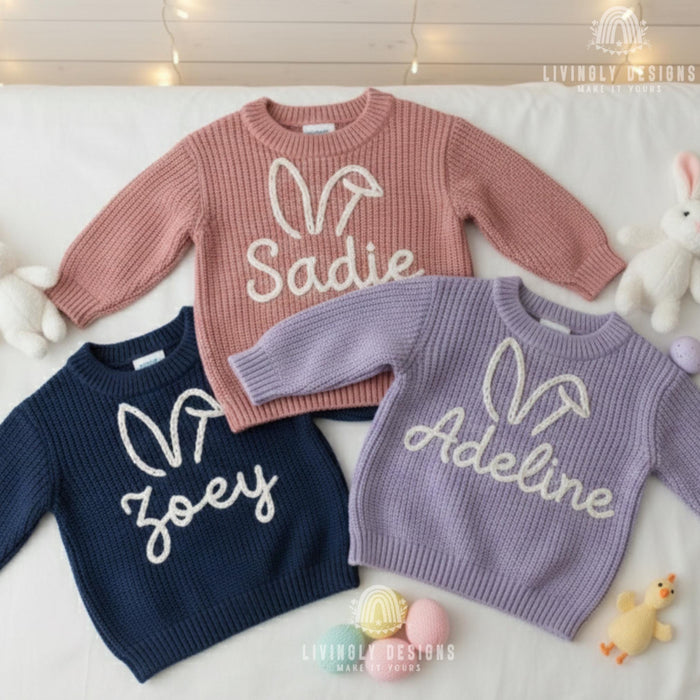 Custom Name Easter Sweater: Baby & Kids Jumper with Bunny Ears Keepsake Gift