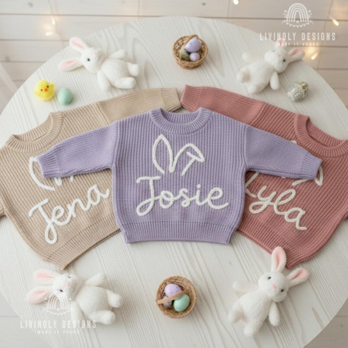 Custom Name Easter Sweater: Baby & Kids Jumper with Bunny Ears Keepsake Gift