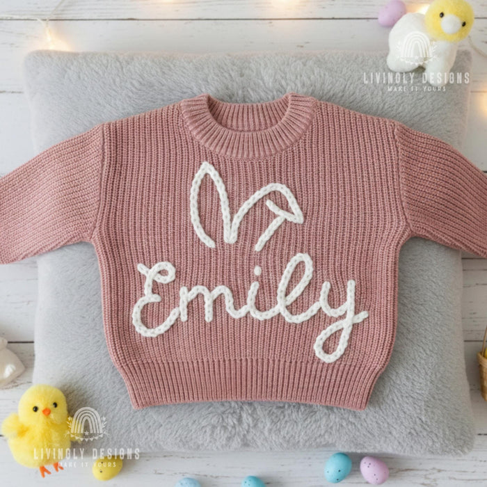 Custom Name Easter Sweater: Baby & Kids Jumper with Bunny Ears Keepsake Gift