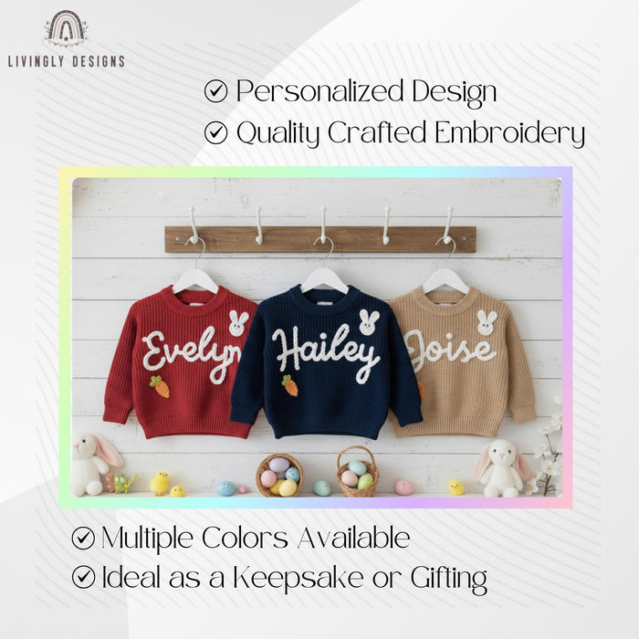 Custom Name Baby & Kids Jumper with Carrot and Bunny Keepsake Gift