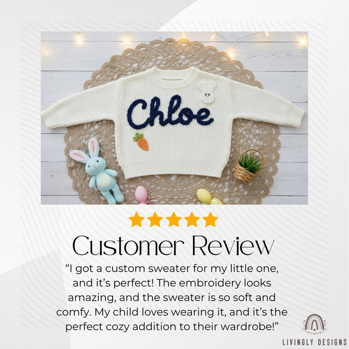 Custom Name Baby & Kids Jumper with Carrot and Bunny Keepsake Gift
