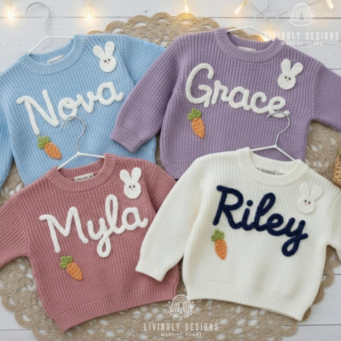Custom Name Baby & Kids Jumper with Carrot and Bunny Keepsake Gift