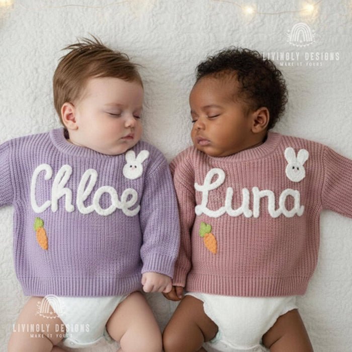 Custom Name Baby & Kids Jumper with Carrot and Bunny Keepsake Gift
