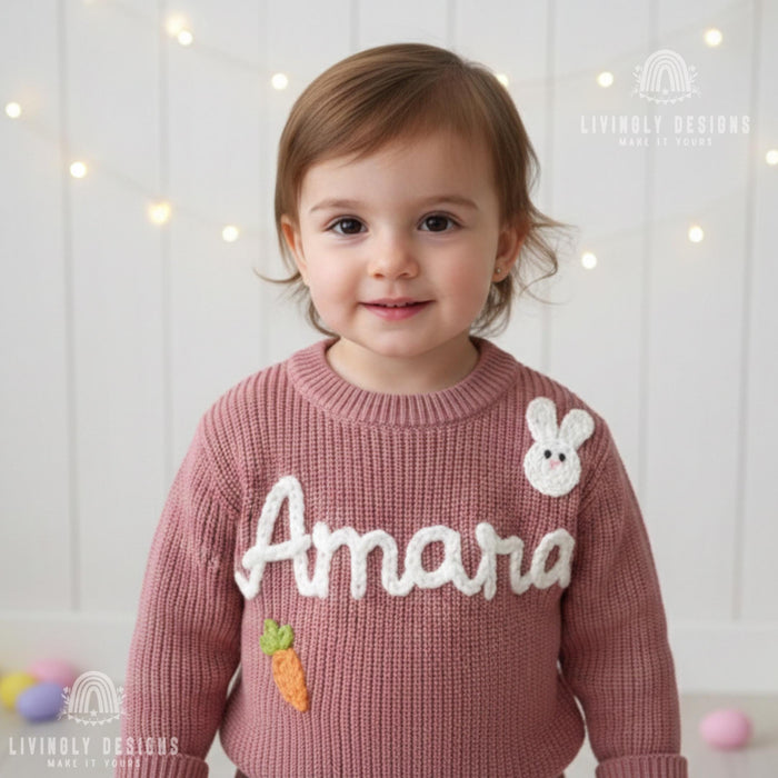 Custom Name Baby & Kids Jumper with Carrot and Bunny Keepsake Gift