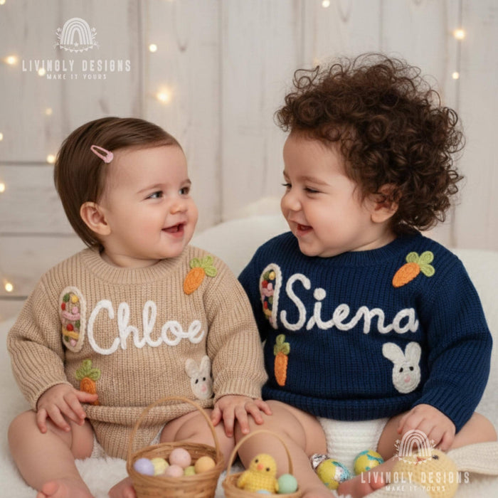Custom Baby & Kids Jumper with Carrot, Easter Egg and Bunny