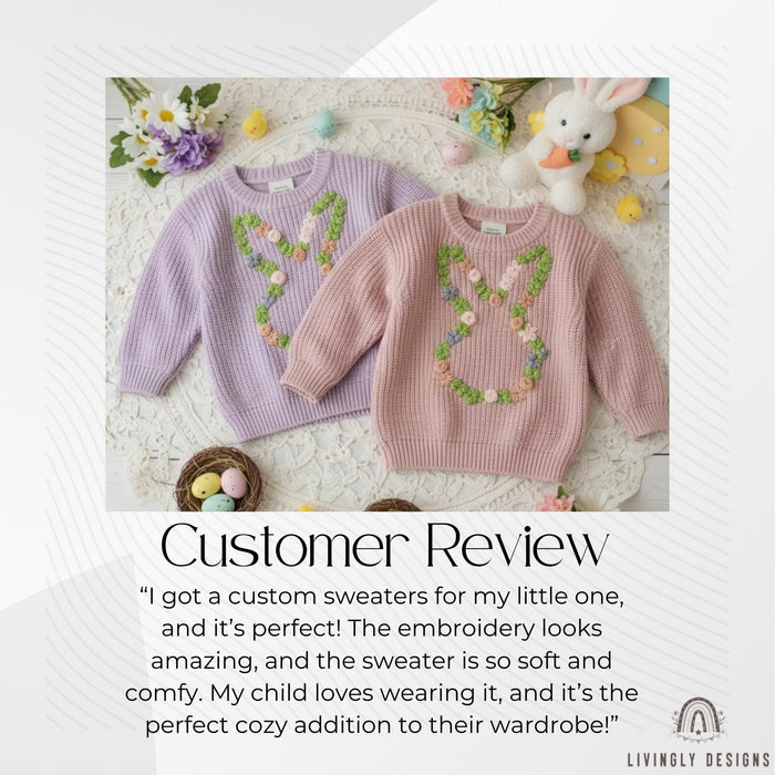 Custom Name Baby & Kids Jumper with Floral Bunny Outline Keepsake Gift