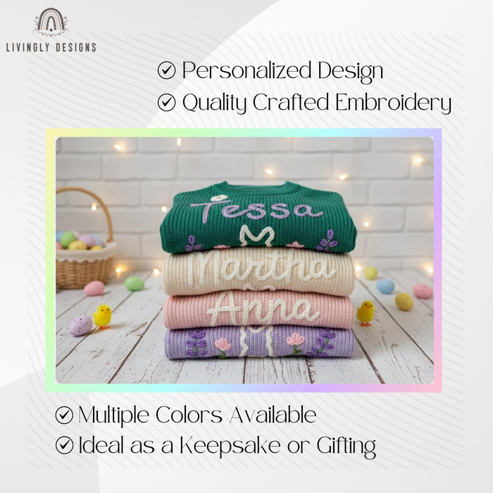 Custom Name Floral Bunny Embroidered Jumper: Easter Keepsake Sweater