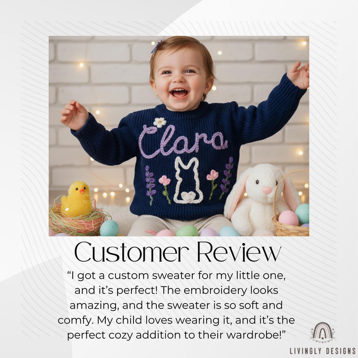 Custom Name Floral Bunny Embroidered Jumper: Easter Keepsake Sweater