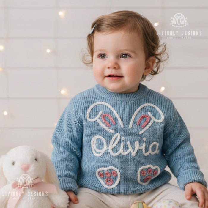 Custom Name Easter Sweater: Baby & Kids Jumper Name within Bunny Keepsake Gift