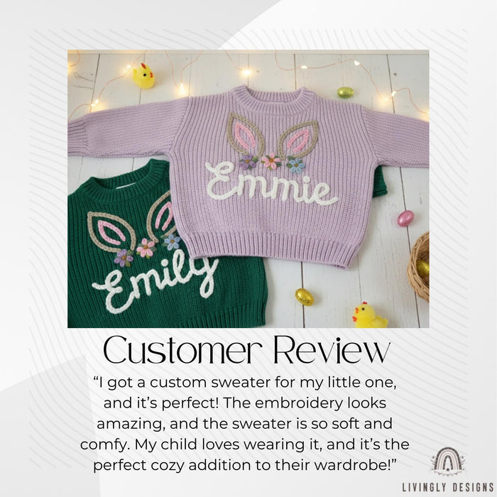 Custom Name Baby & Kids Jumper with Floral Bunny Ears Keepsake Gift