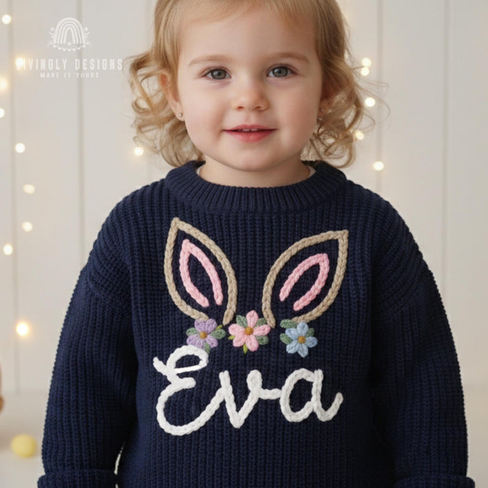 Custom Name Baby & Kids Jumper with Floral Bunny Ears Keepsake Gift
