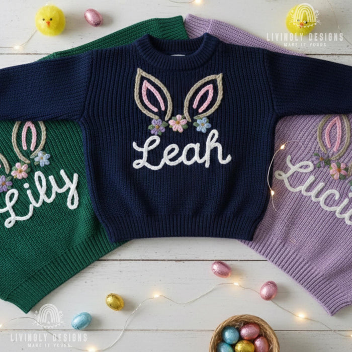 Custom Name Baby & Kids Jumper with Floral Bunny Ears Keepsake Gift