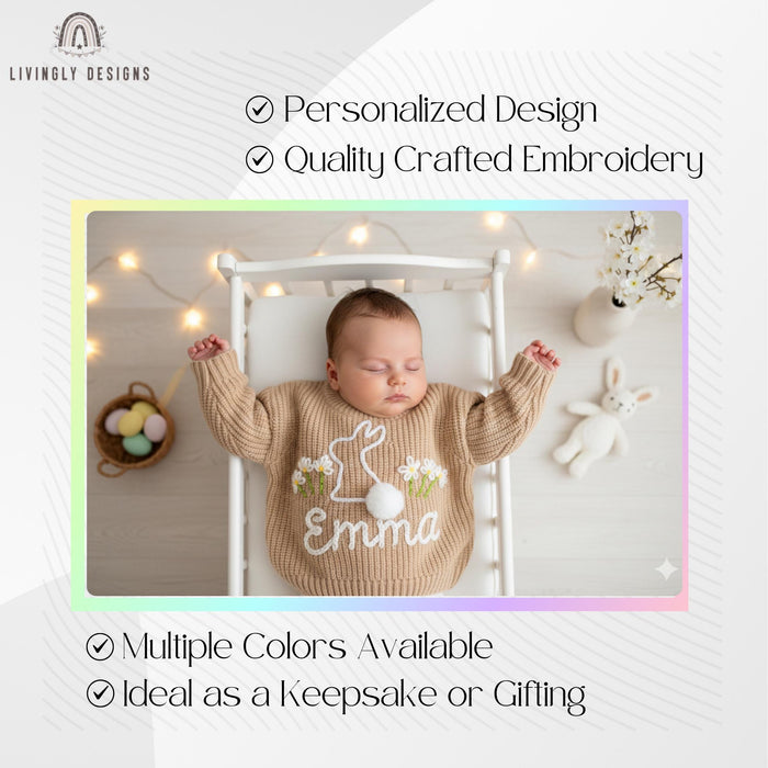 Custom Baby & Kids Jumper with Daisies and Bunny Keepsake Gift  with Name
