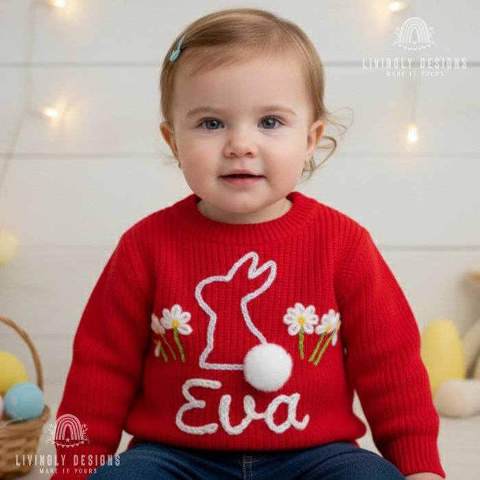Custom Baby & Kids Jumper with Daisies and Bunny Keepsake Gift  with Name
