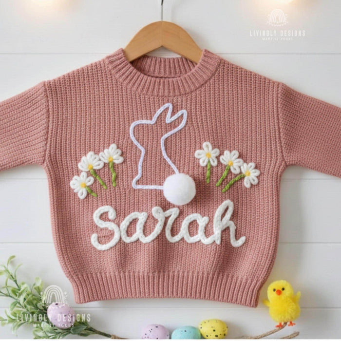 Custom Baby & Kids Jumper with Daisies and Bunny Keepsake Gift  with Name