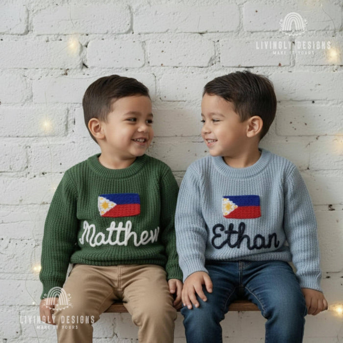 Personalized Name Philippines Flag Knit Baby and Kids Sweater
