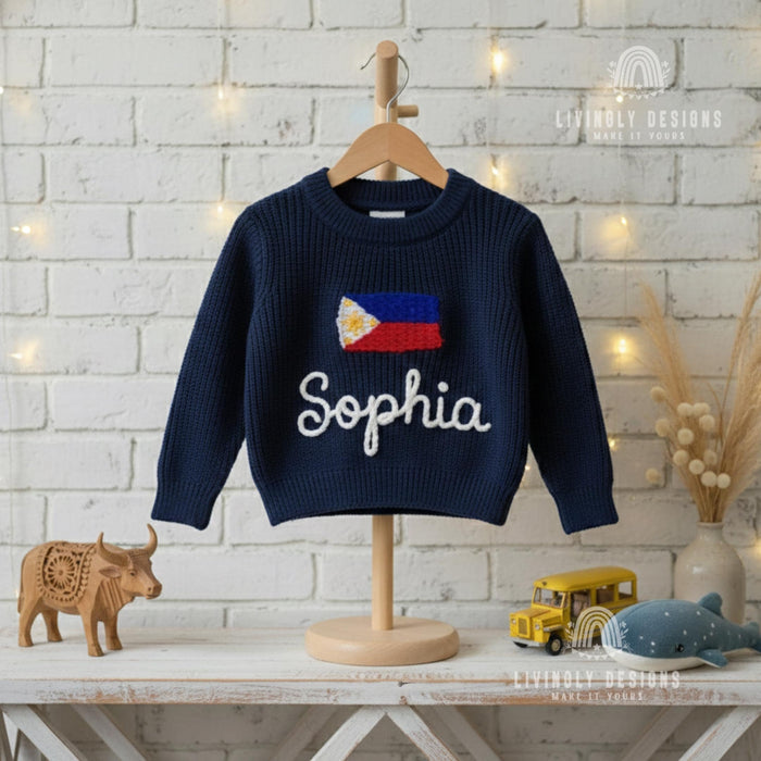 Personalized Name Philippines Flag Knit Baby and Kids Sweater