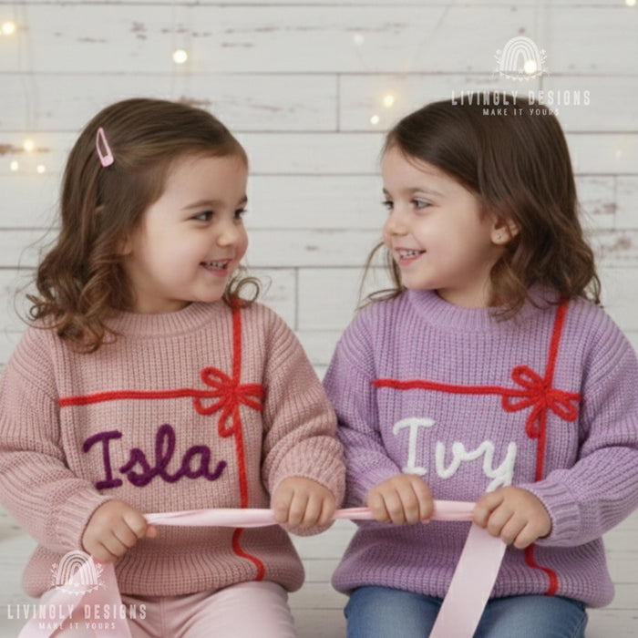 Personalized Baby Knit Sweaterwith Name & Embroidered Ribbon