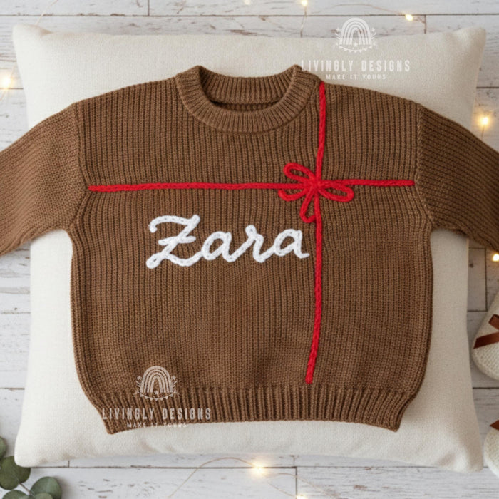 Personalized Baby Knit Sweaterwith Name & Embroidered Ribbon