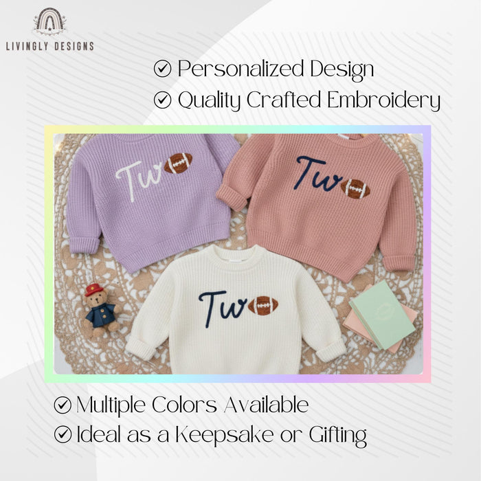 Personalized  Birthday Sweater with Football Detail Number/Age Keepsake