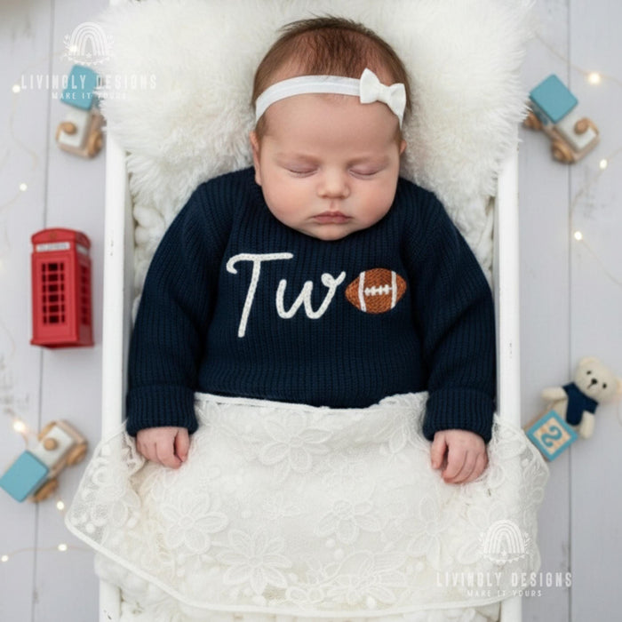 Personalized  Birthday Sweater with Football Detail Number/Age Keepsake