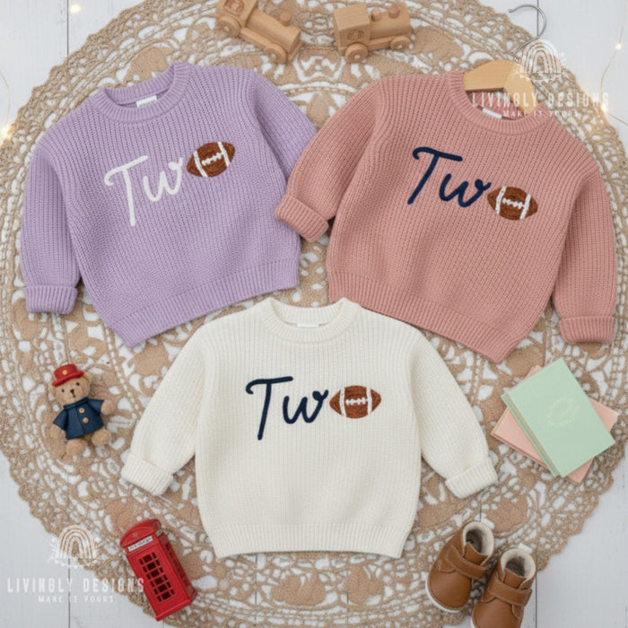 Personalized  Birthday Sweater with Football Detail Number/Age Keepsake