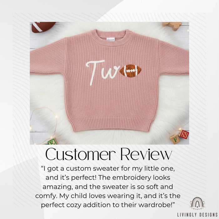 Personalized  Birthday Sweater with Football Detail Number/Age Keepsake