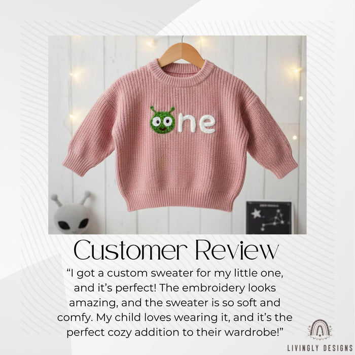 Personalized Number/Age Birthday Knit Sweater with Alien Detail
