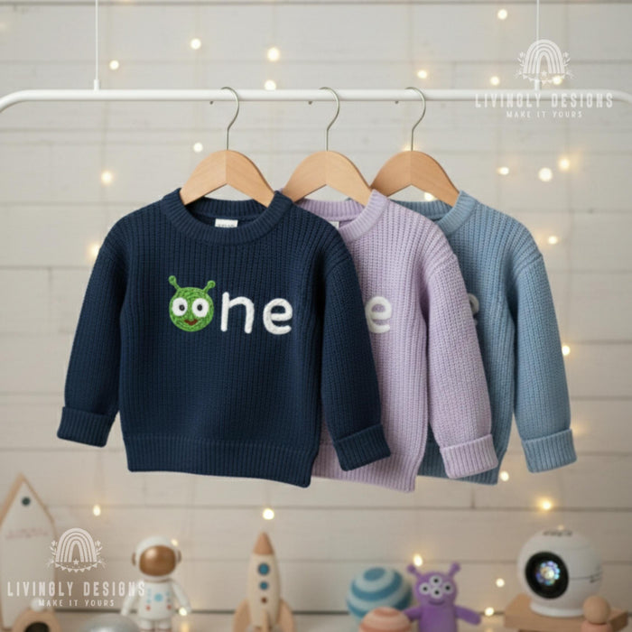 Personalized Number/Age Birthday Knit Sweater with Alien Detail