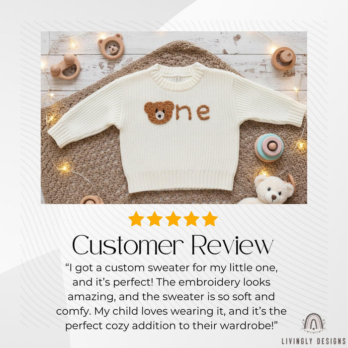 Personalized Birthday Knit Kids Sweater with Bear Detail Number