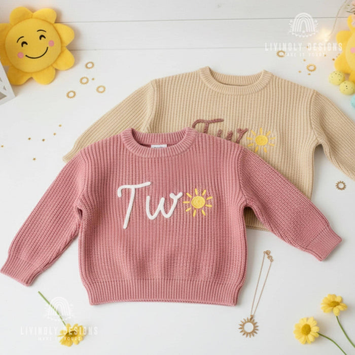 Personalized Number/Age Birthday Knit Sweater with Sun Detail