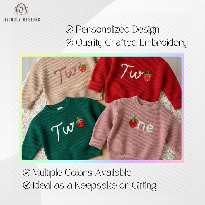 Personalized Number/Age Birthday Knit Sweater with Strawberry Detail
