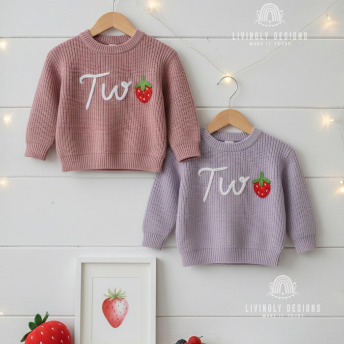 Personalized Number/Age Birthday Knit Sweater with Strawberry Detail