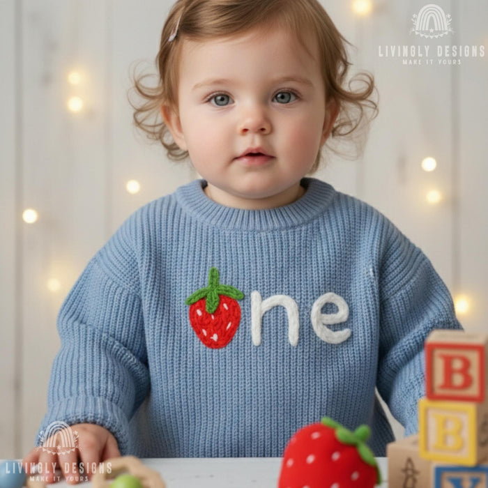 Personalized Number/Age Birthday Knit Sweater with Strawberry Detail