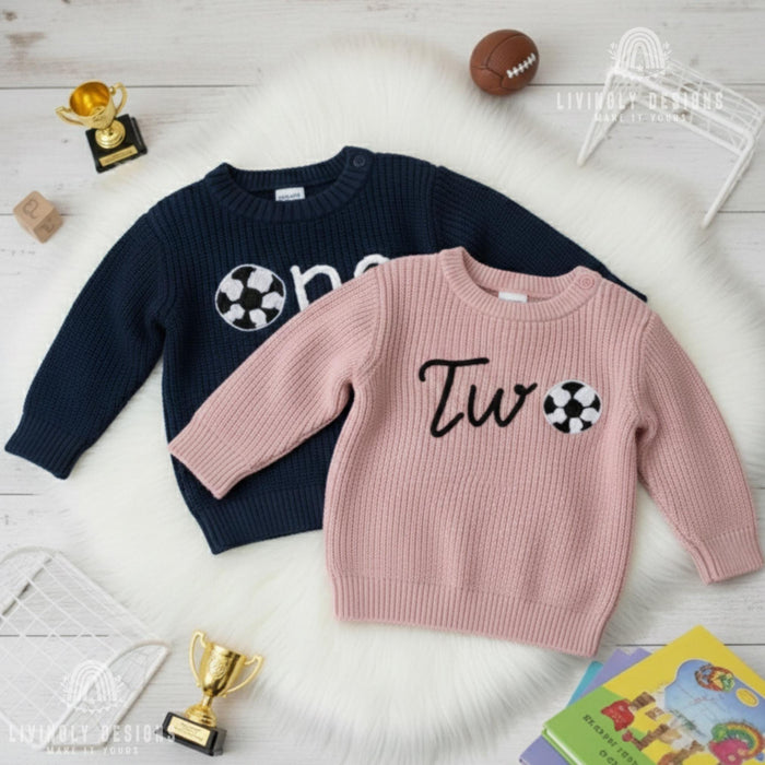 Personalized Number/Age Birthday Knit Sweater with Soccer Detail