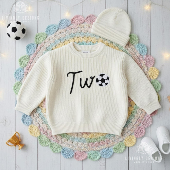 Personalized Number/Age Birthday Knit Sweater with Soccer Detail