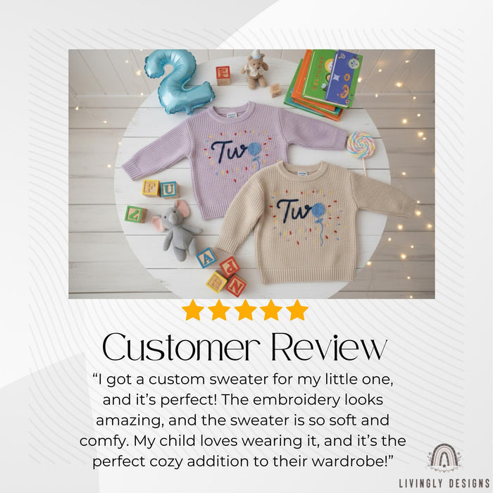 Custom Birthday Knit Sweater with Balloon Celebration Keepsake