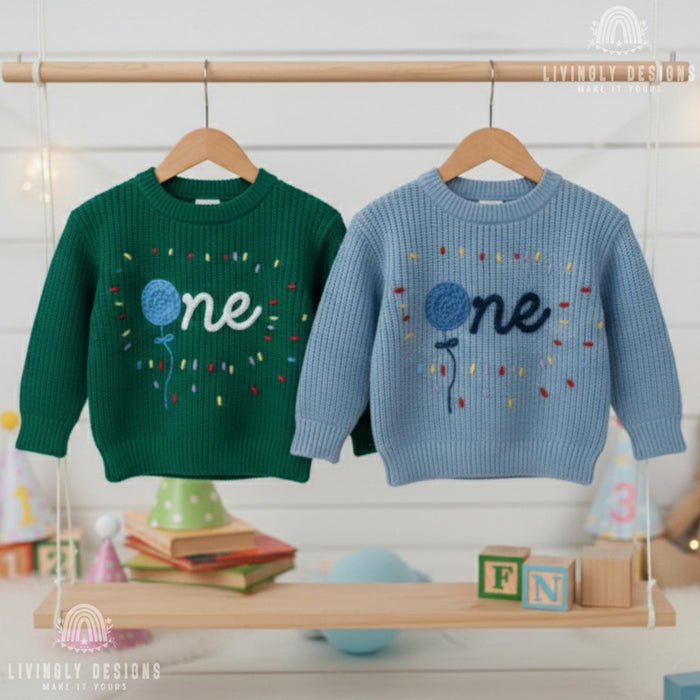 Custom Birthday Knit Sweater with Balloon Celebration Keepsake