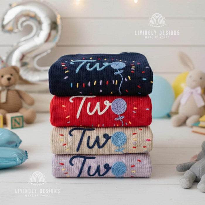 Custom Birthday Knit Sweater with Balloon Celebration Keepsake