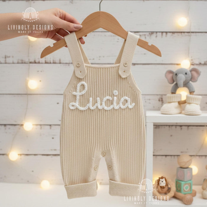 Personalized Knit Baby Overalls: Custom Name Romper