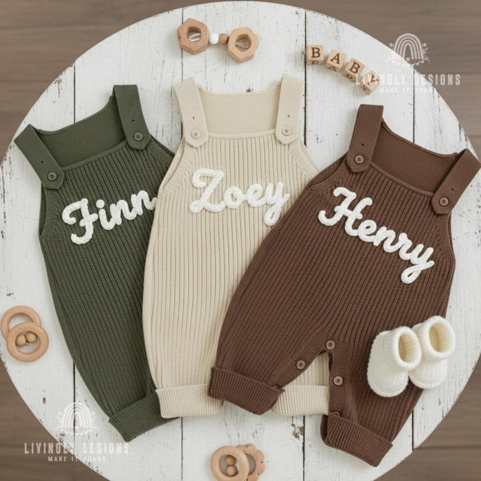 Personalized Knit Baby Overalls: Custom Name Romper