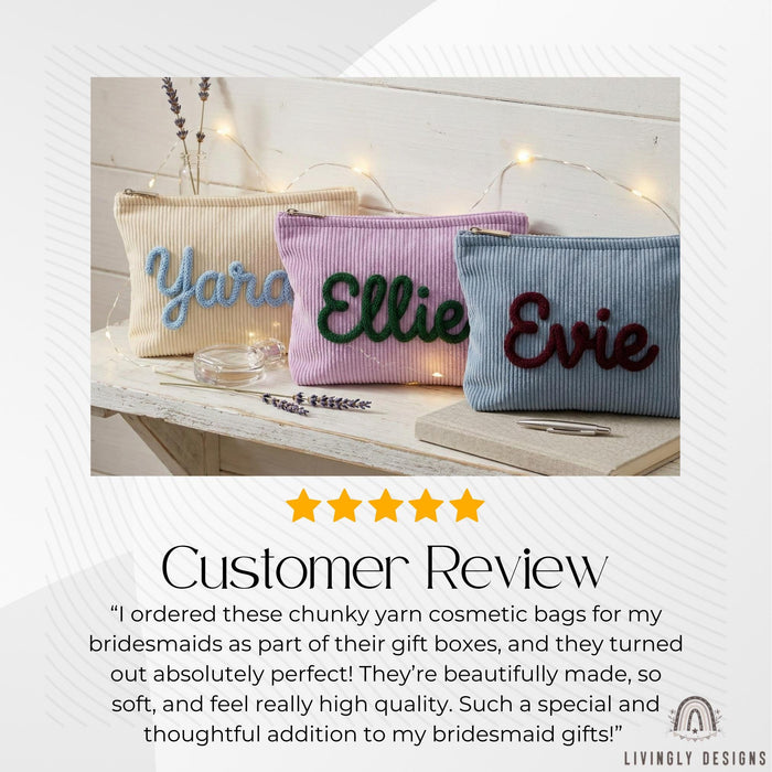 Personalized Corduroy Makeup Bag: Custom Name Cosmetic Pouch