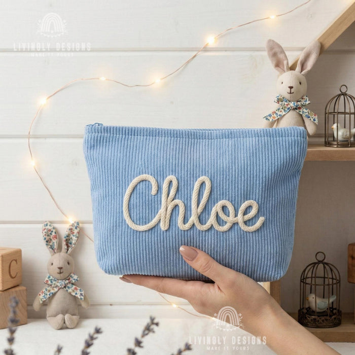 Personalized Corduroy Makeup Bag: Custom Name Cosmetic Pouch