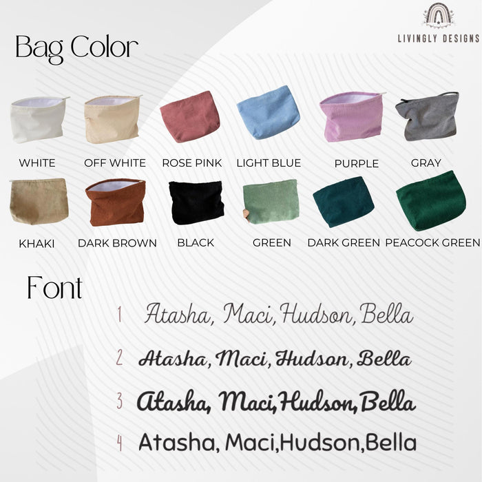 Personalized Corduroy Makeup Bag: Custom Name Cosmetic Pouch